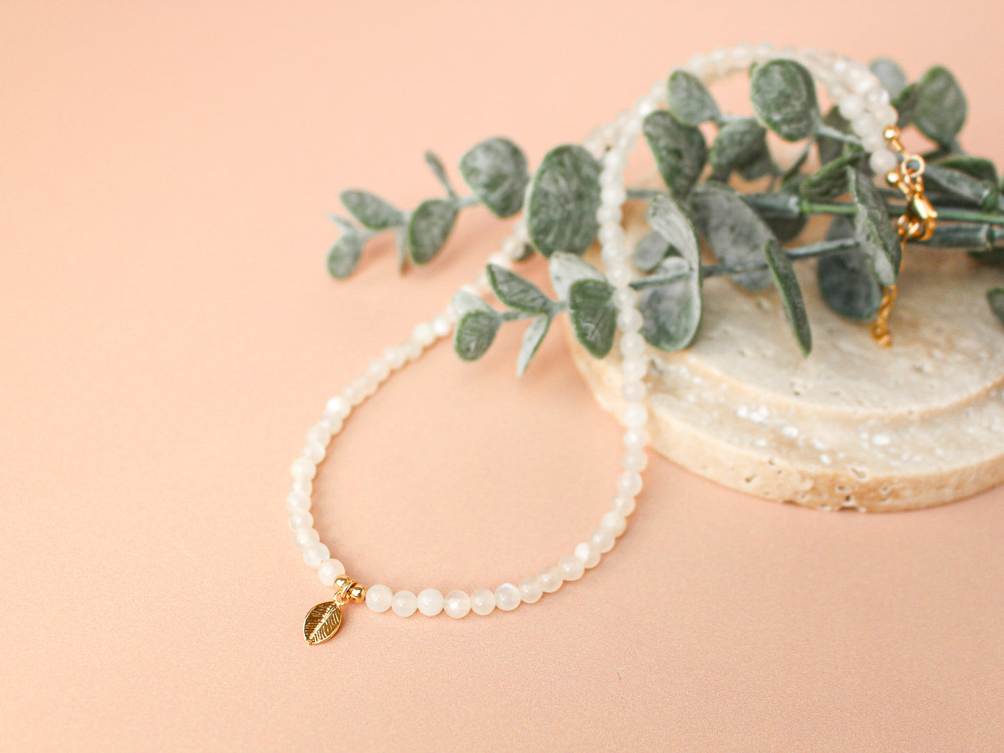 Collier Leaves - Pierre de lune blanche