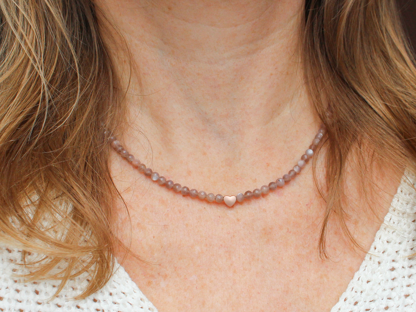 Collier Mia - Pierre de lune cannelle