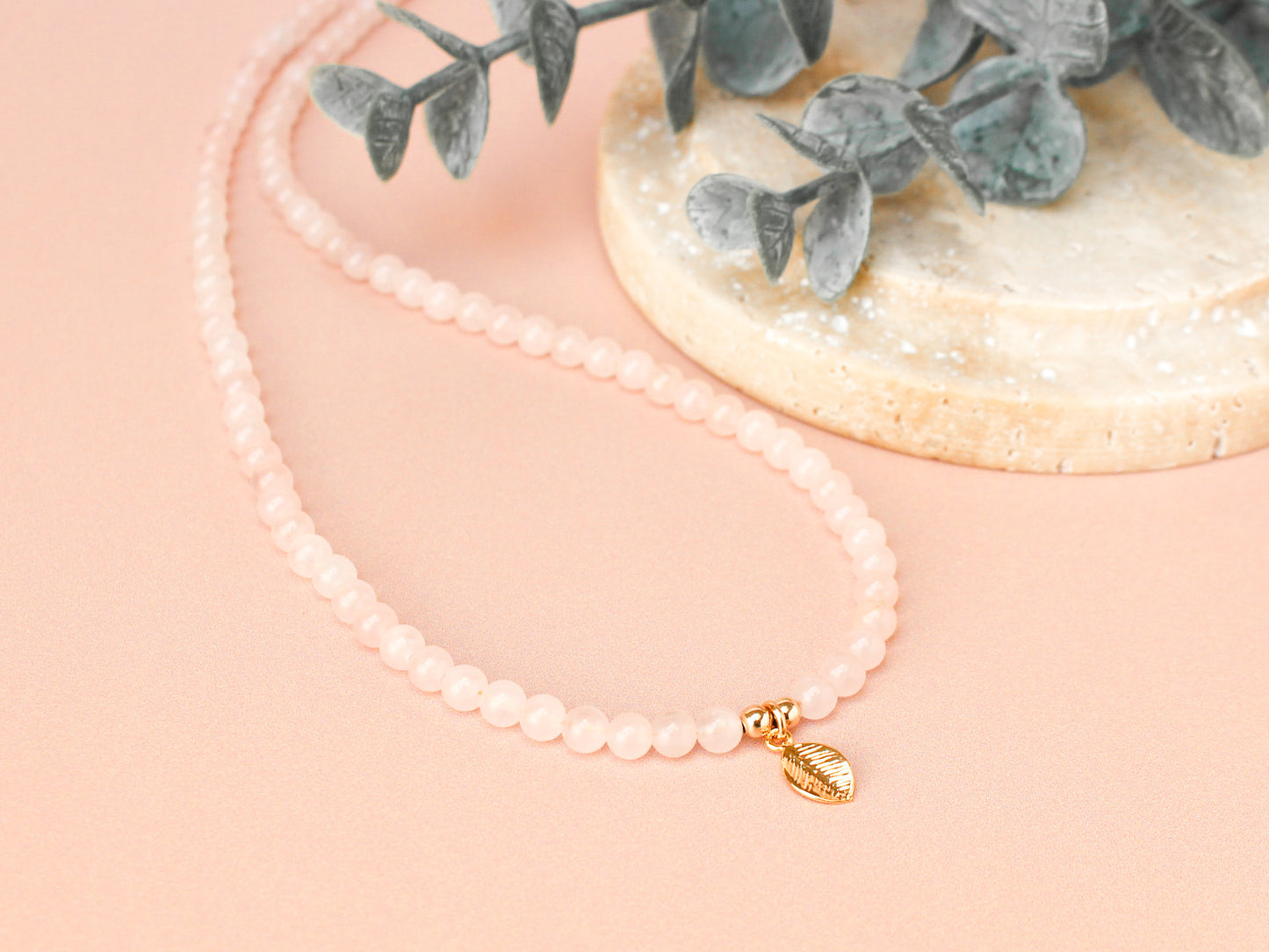 Collier Leaves - Quartz rose