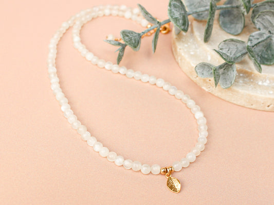 Collier Leaves - Pierre de lune blanche