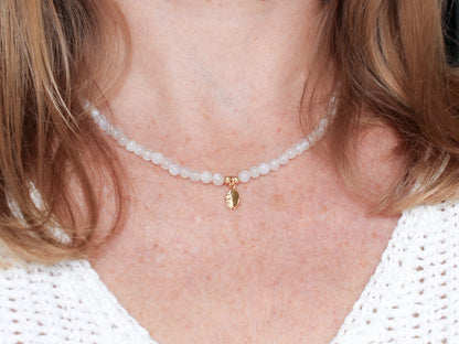 Collier Leaves - Pierre de lune blanche