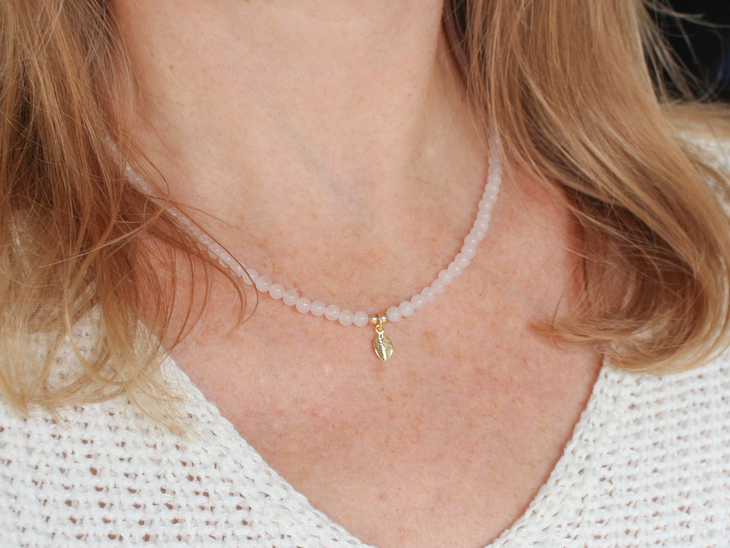 Collier Leaves - Quartz rose